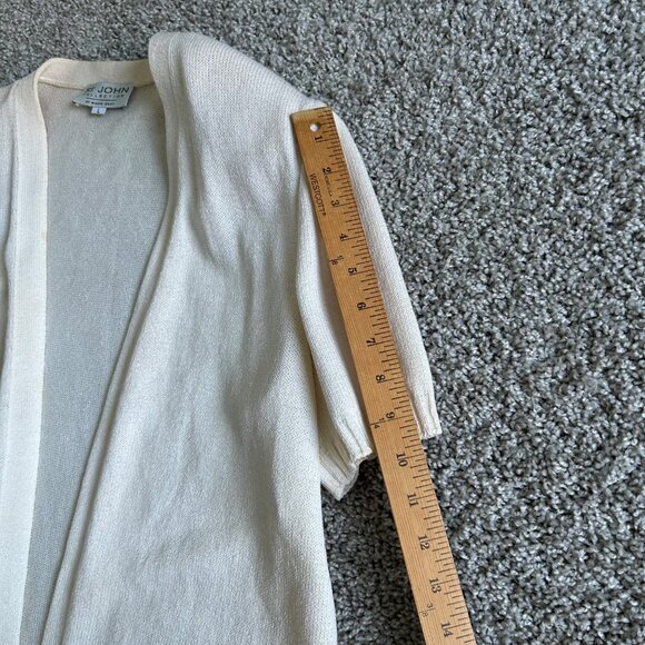 St. John Collection Sz Large Cream Knit Open Front Cardigan With Short Sleeves - Picture 8 of 11